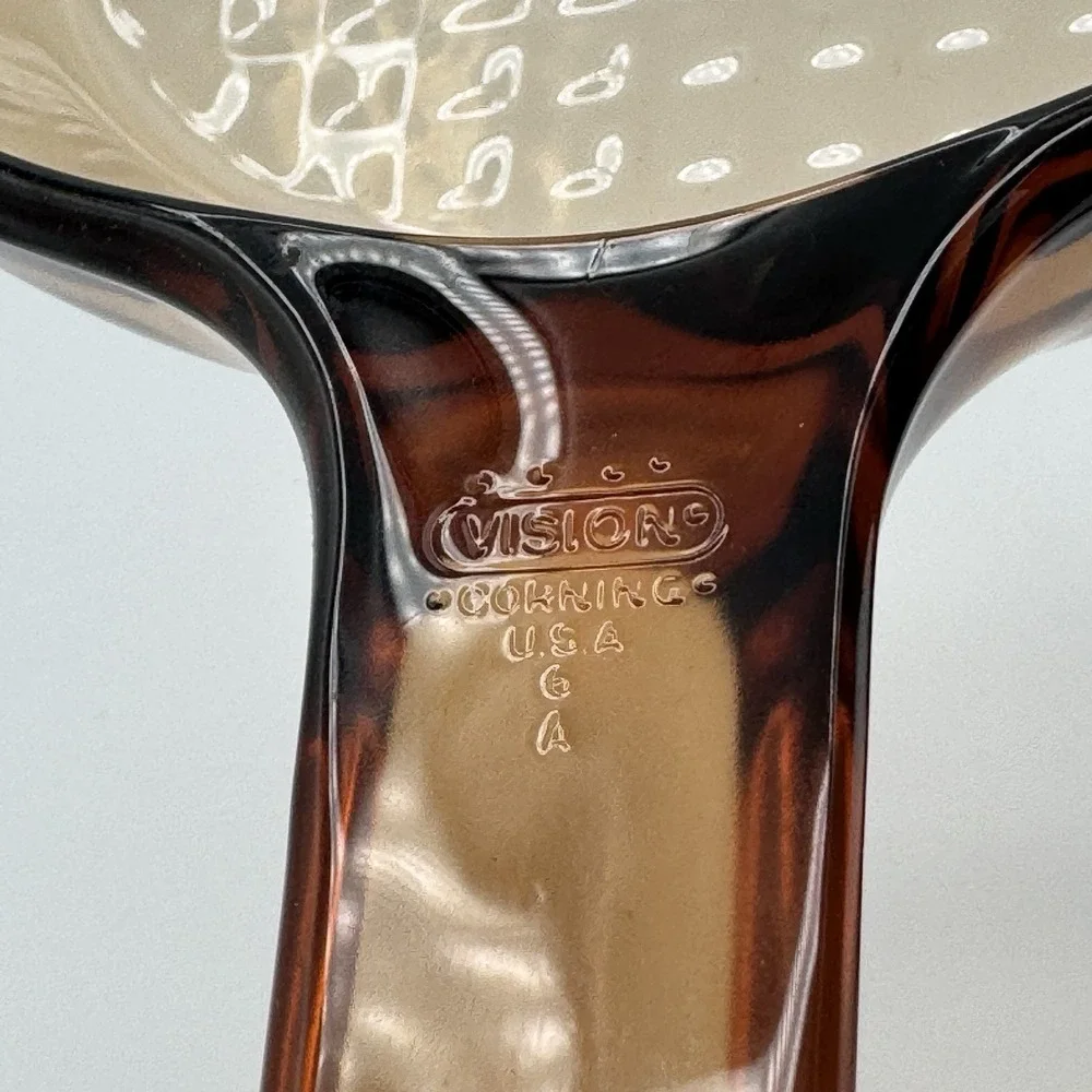 Vintage Corning Visions Amber Glass Skillet Fry Pan 7